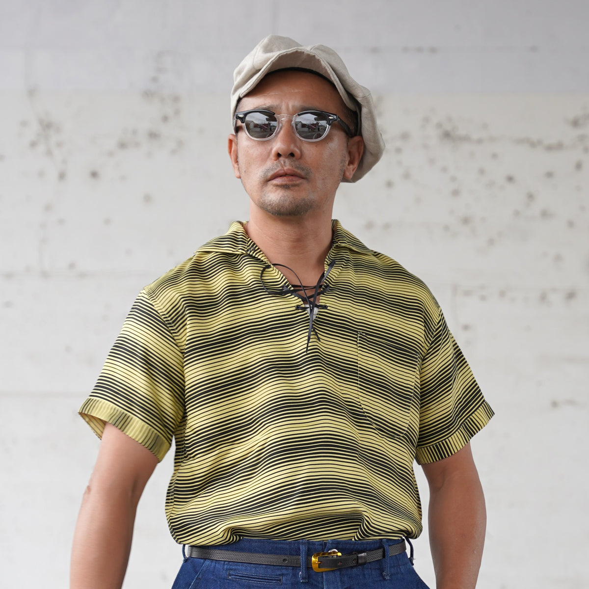 #270122 1950s Lace-Up Border Pullover Shirt