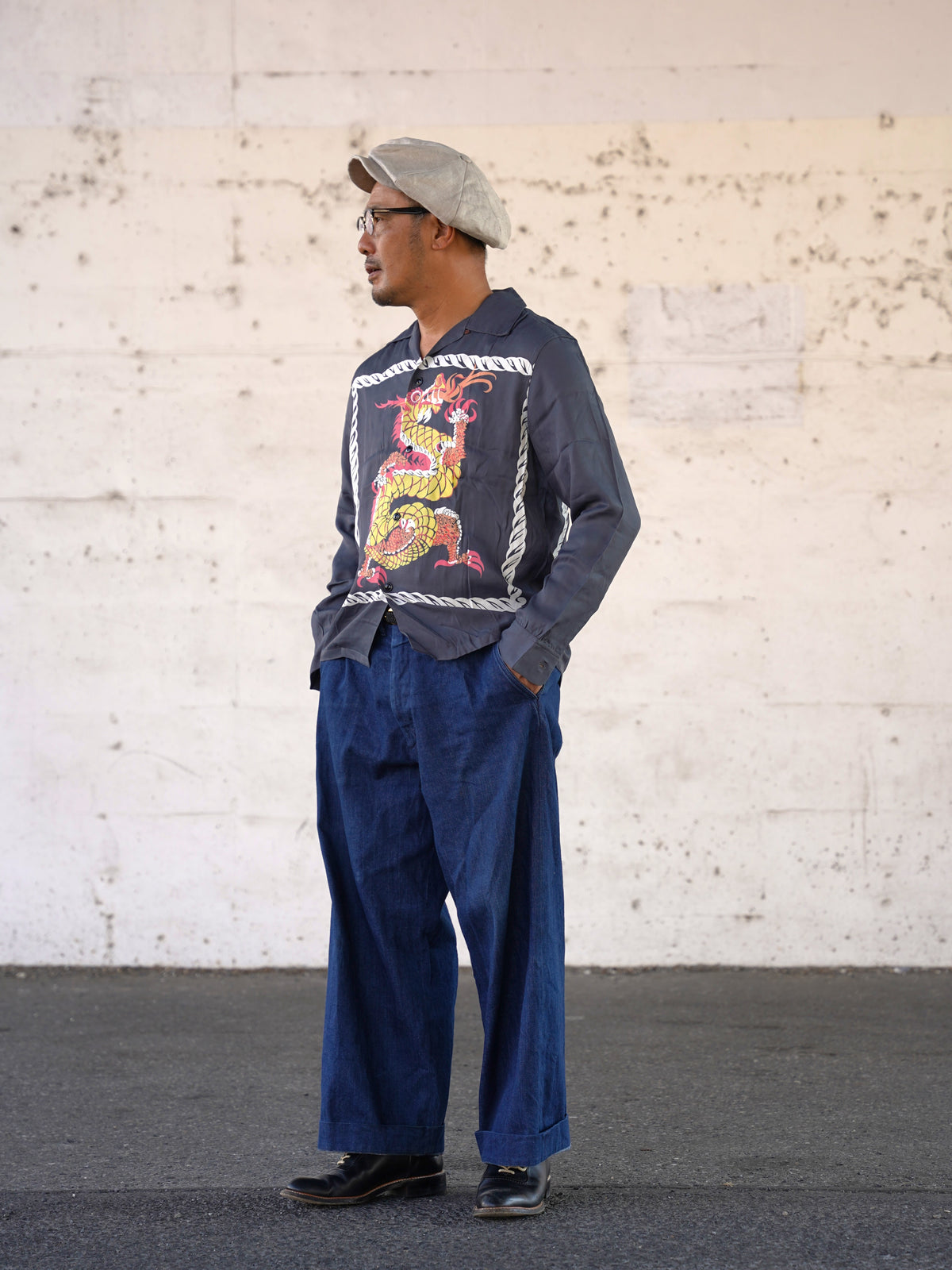 #270103 1950s Rayon L/S Shirt - Dragon