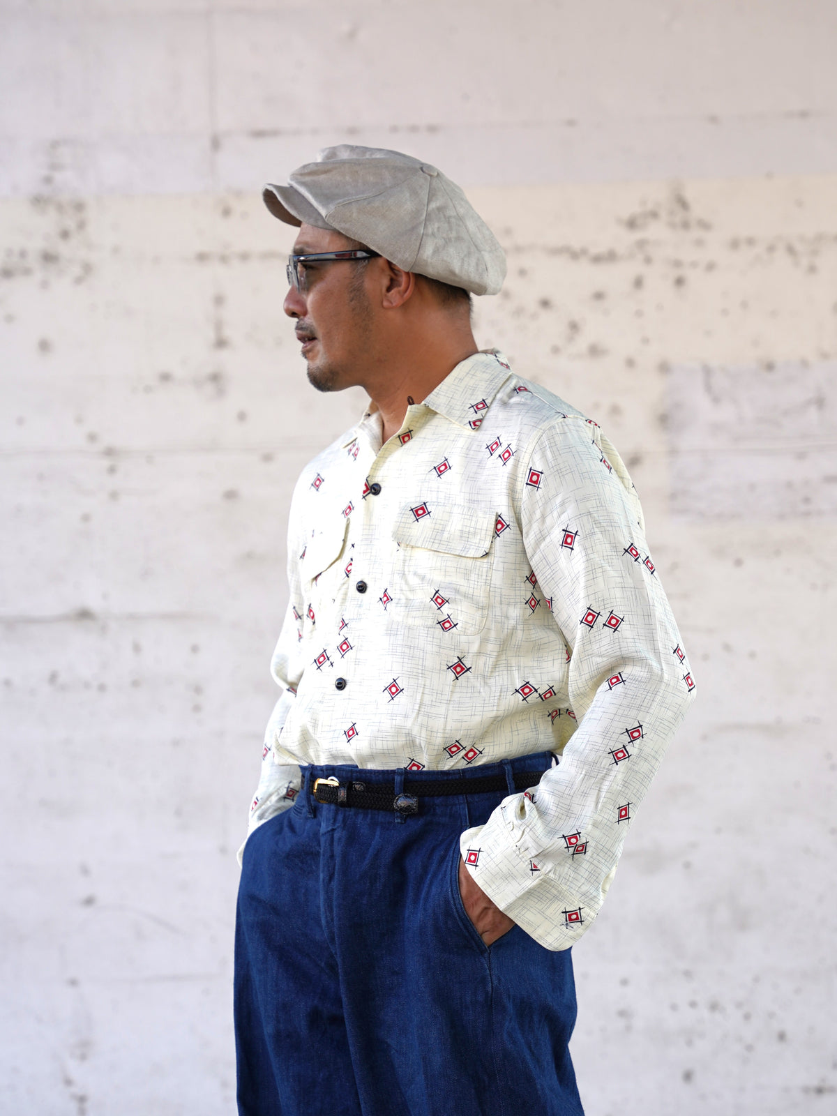 #270105 1950s Rayon L/S Shirt - Atomic Geometric