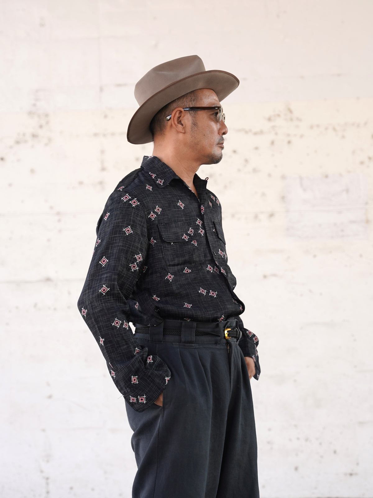 #270105 1950s Rayon L/S Shirt - Atomic Geometric