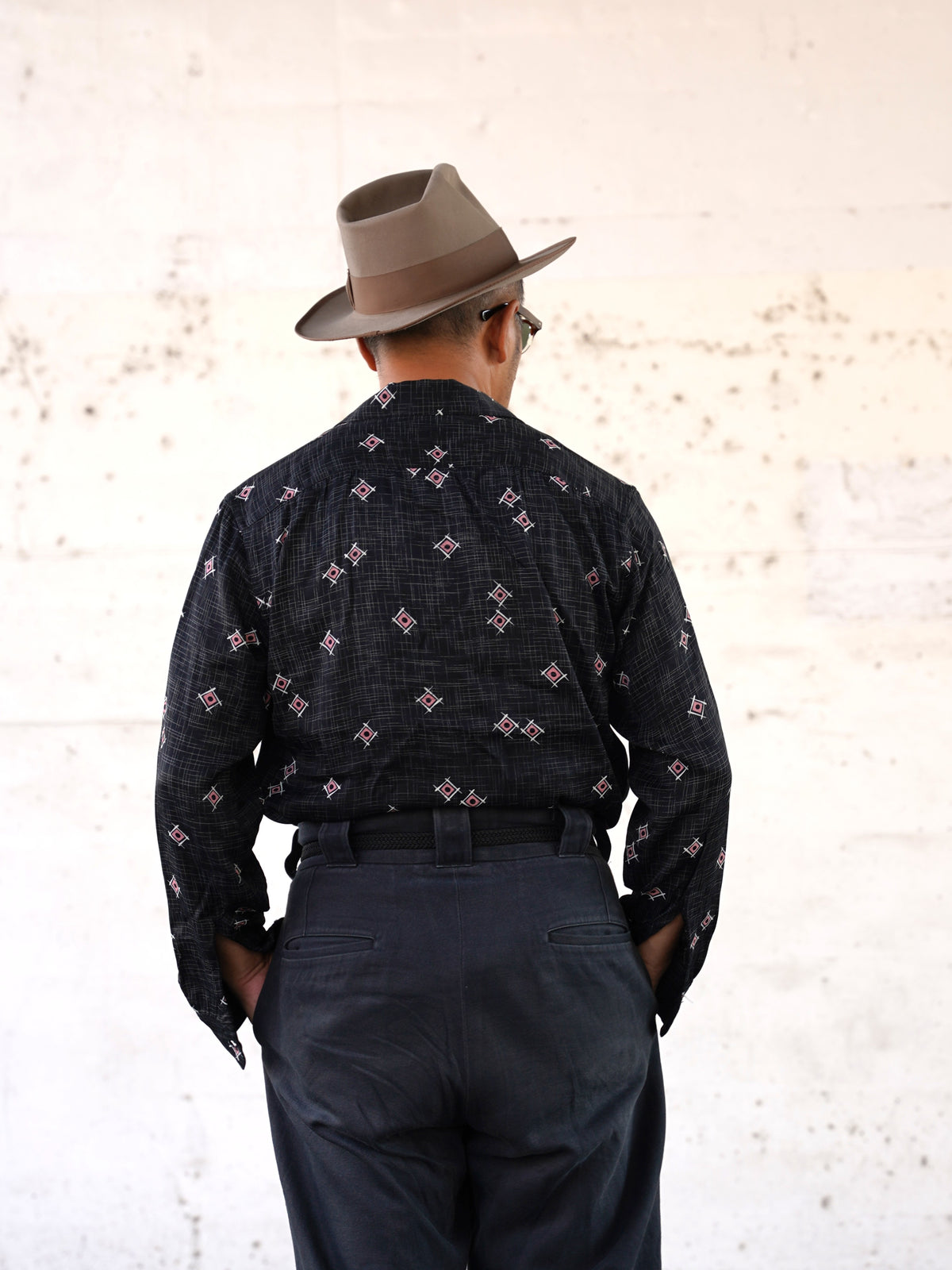 #270105 1950s Rayon L/S Shirt - Atomic Geometric