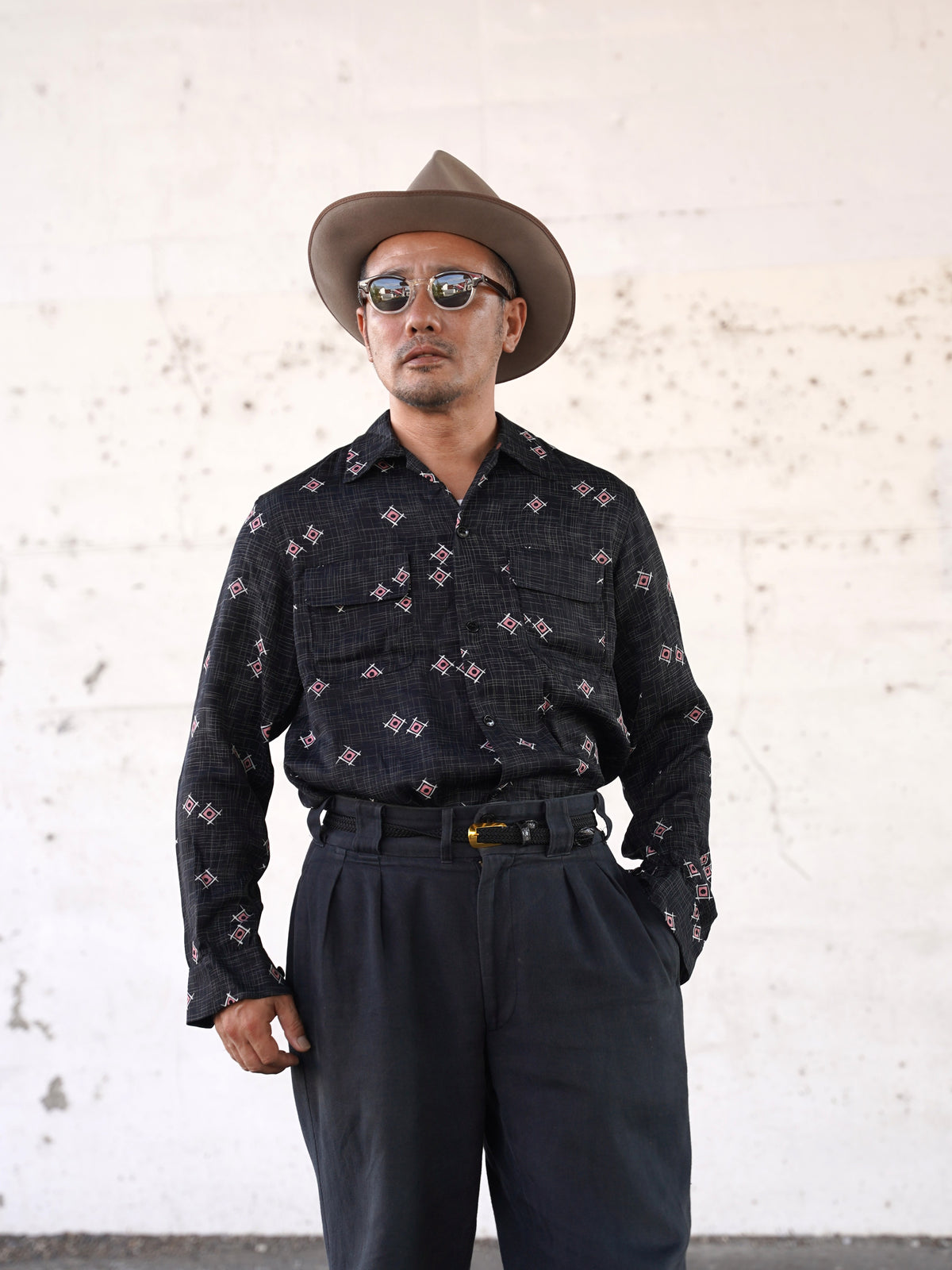 #270105 1950s Rayon L/S Shirt - Atomic Geometric