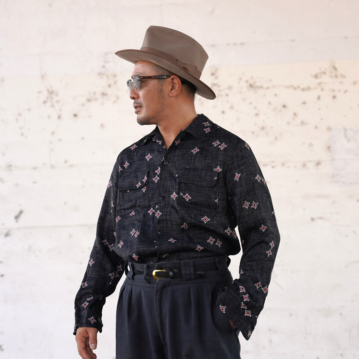 #270105 1950s Rayon L/S Shirt - Atomic Geometric