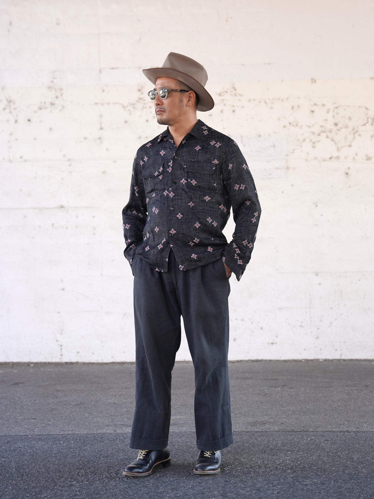 #270105 1950s Rayon L/S Shirt - Atomic Geometric