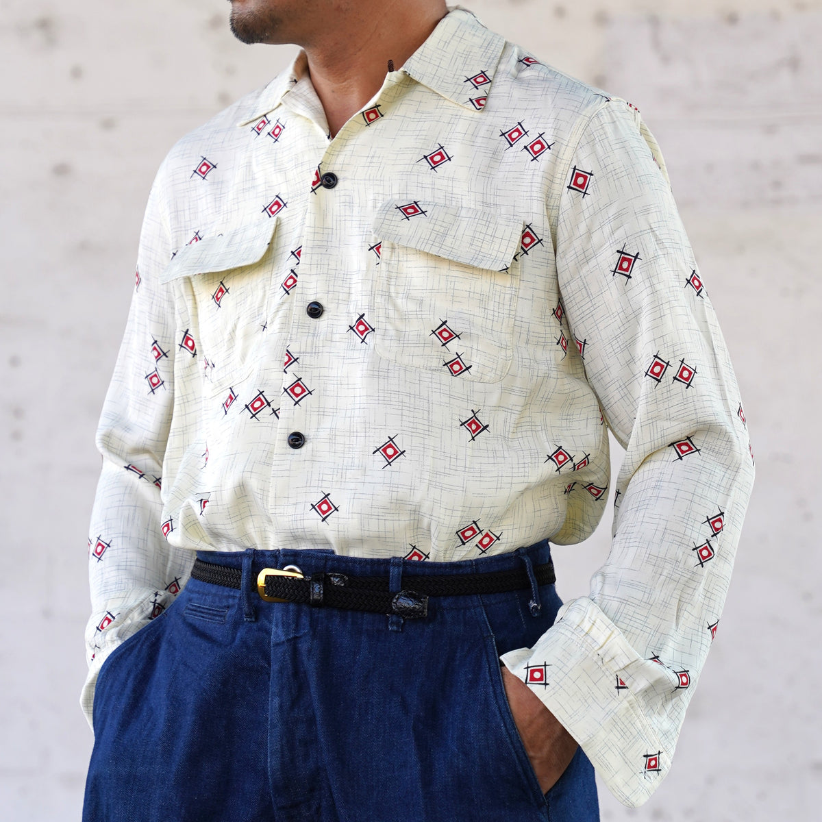#270105 1950s Rayon L/S Shirt - Atomic Geometric