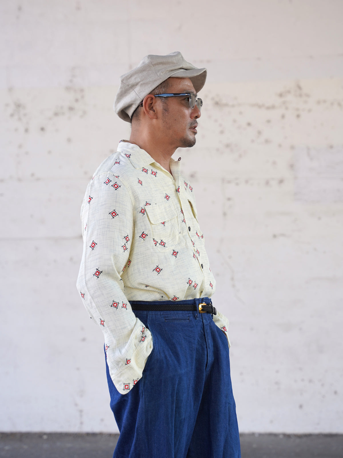 #270105 1950s Rayon L/S Shirt - Atomic Geometric