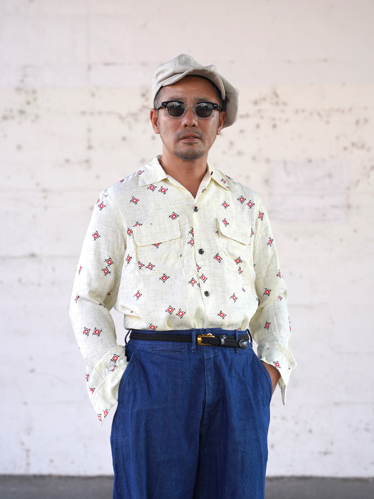 #270105 1950s Rayon L/S Shirt - Atomic Geometric