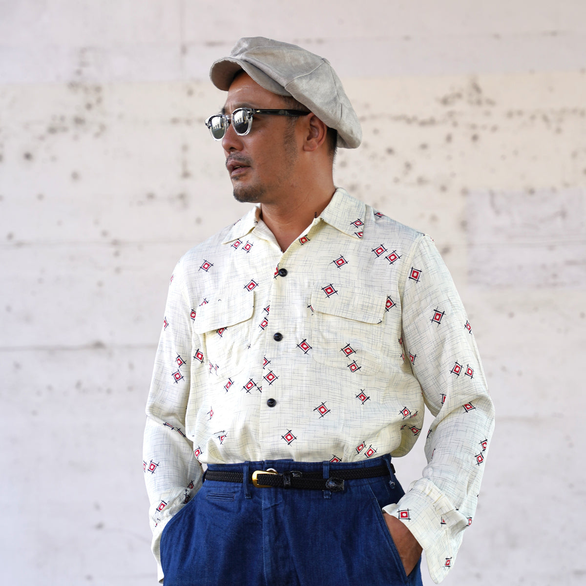 #270105 1950s Rayon L/S Shirt - Atomic Geometric