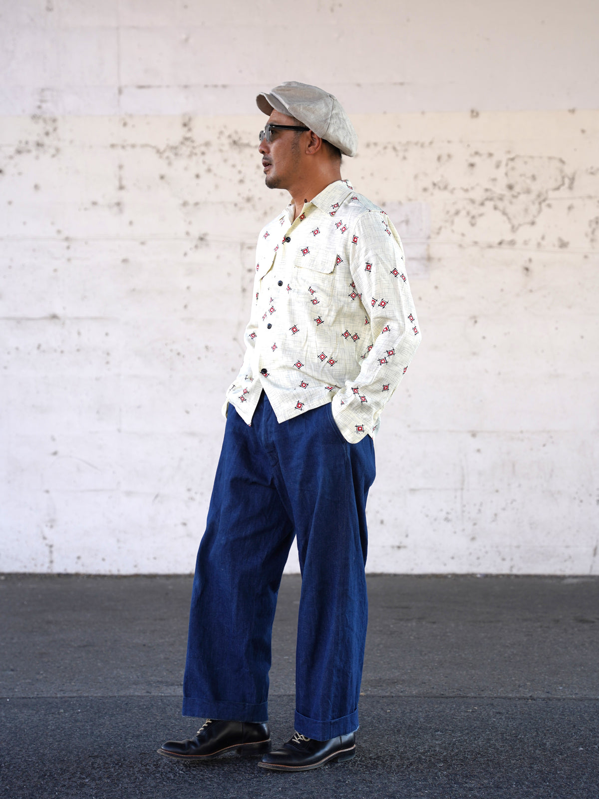 #270105 1950s Rayon L/S Shirt - Atomic Geometric