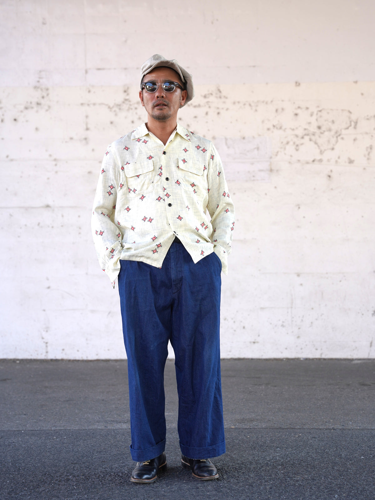 #270105 1950s Rayon L/S Shirt - Atomic Geometric