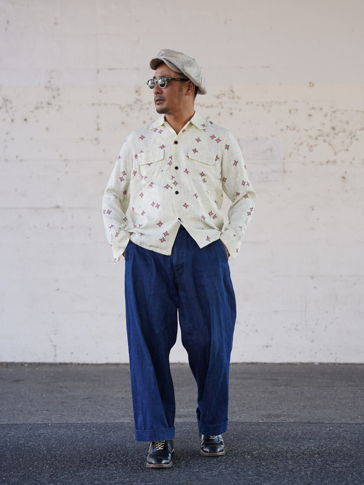 #270105 1950s Rayon L/S Shirt - Atomic Geometric