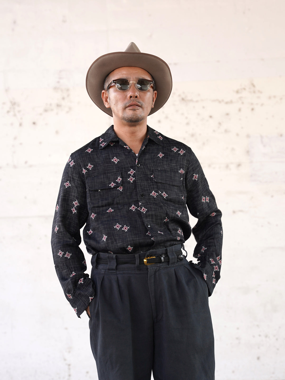 #270105 1950s Rayon L/S Shirt - Atomic Geometric