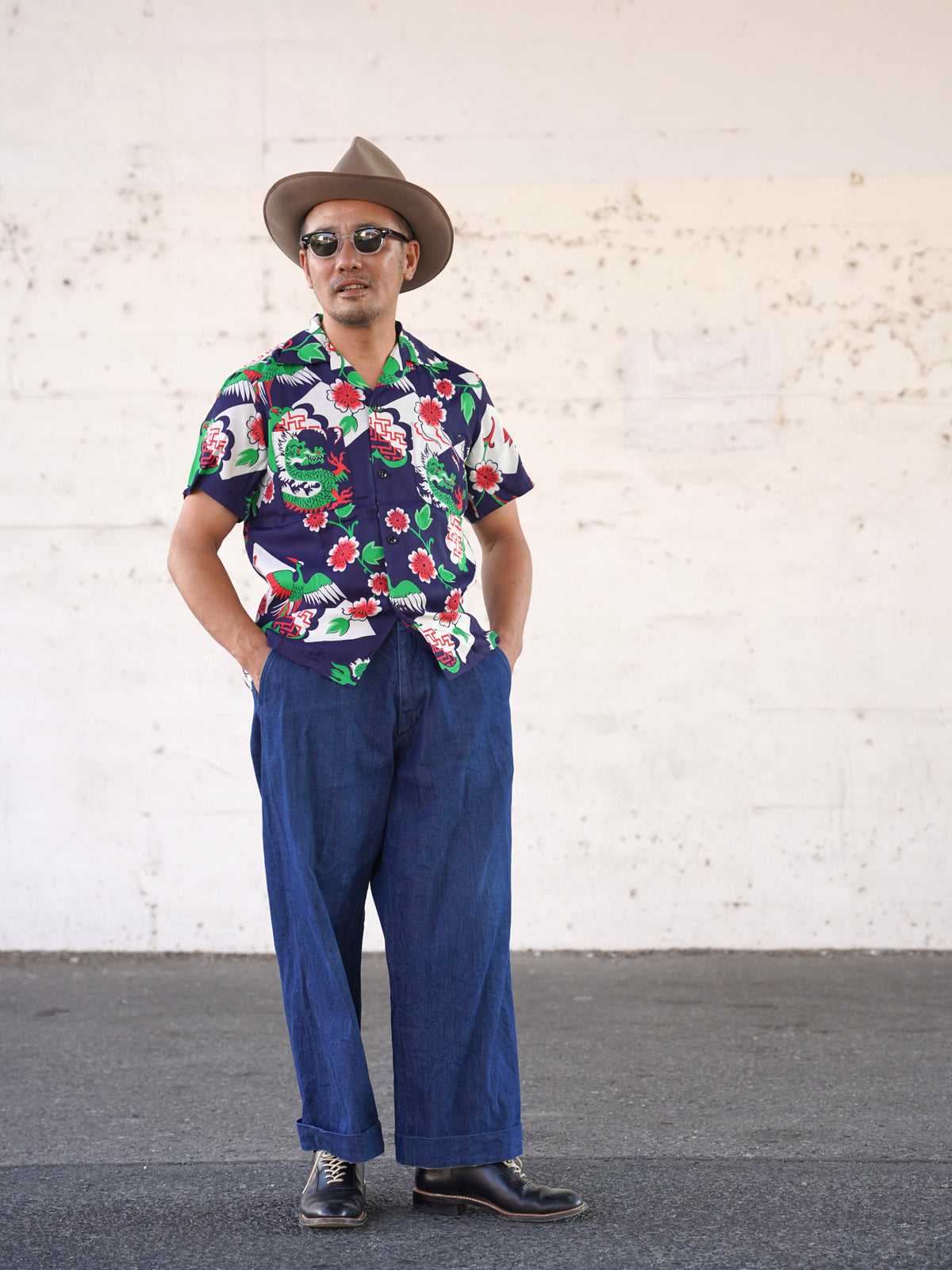 #270110 1950s Oriental Dragon Rayon S/S Shirt