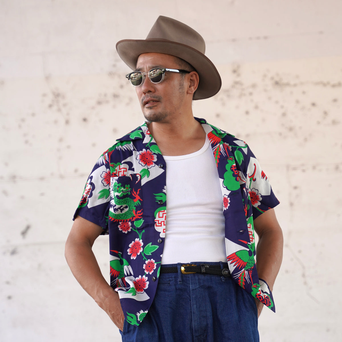#270110 1950s Oriental Dragon Rayon S/S Shirt