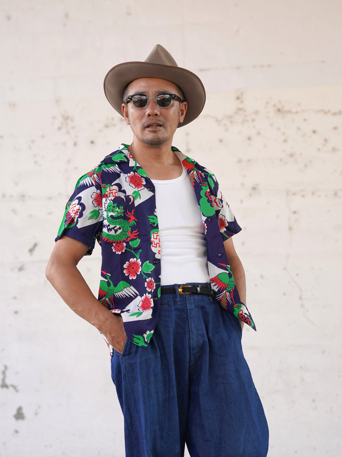 #270110 1950s Oriental Dragon Rayon S/S Shirt
