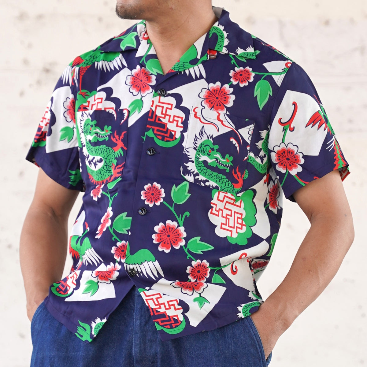 #270110 1950s Oriental Dragon Rayon S/S Shirt