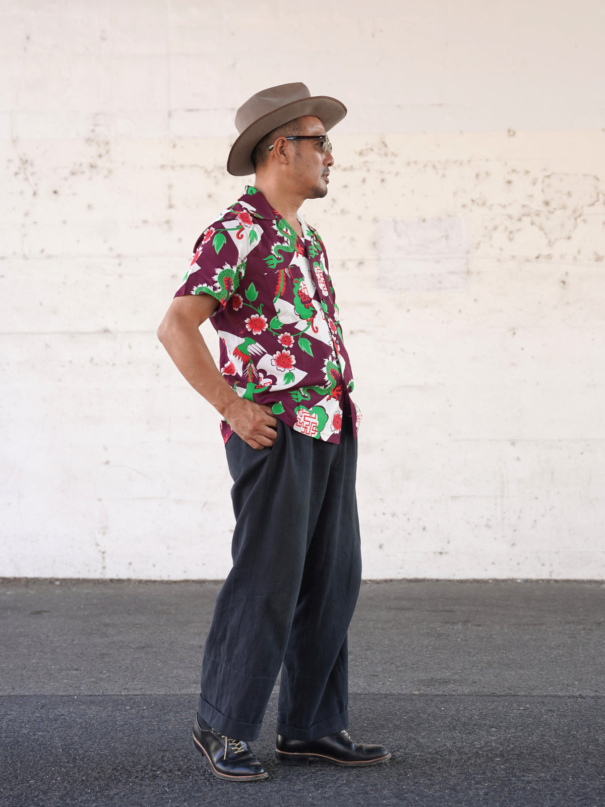 #270110 1950s Oriental Dragon Rayon S/S Shirt