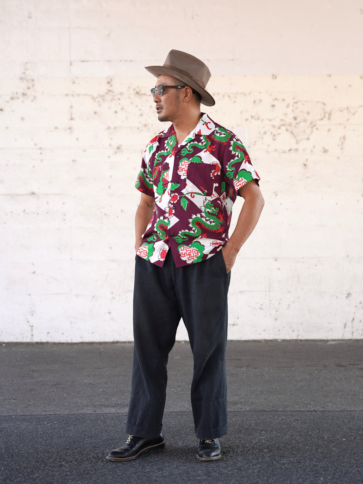 #270110 1950s Oriental Dragon Rayon S/S Shirt