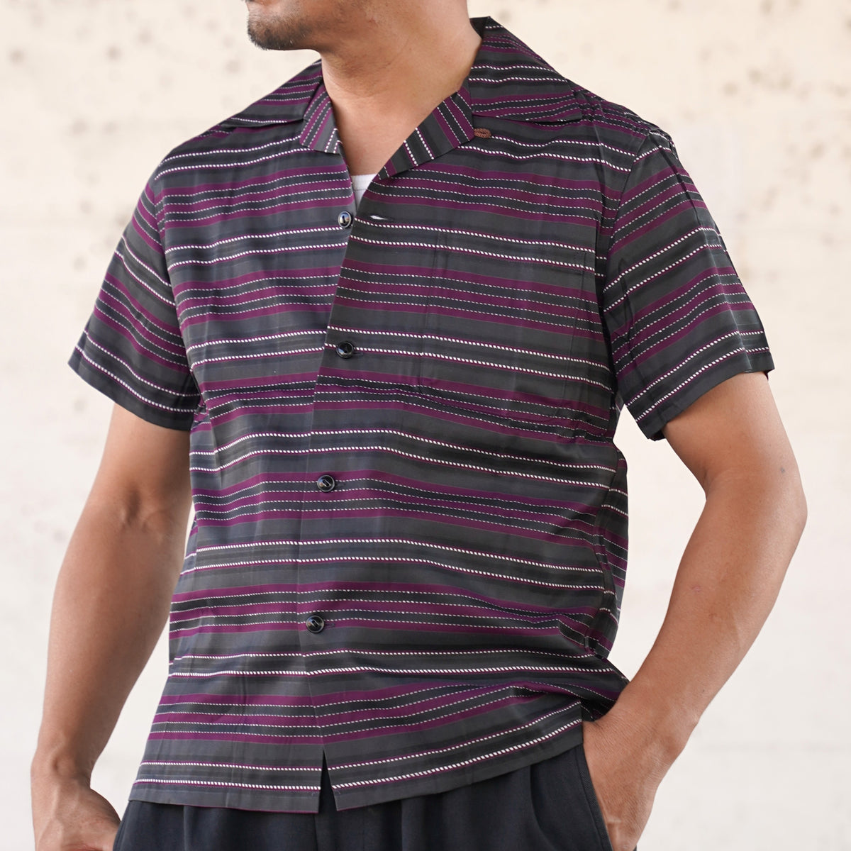 #270111 1950s Rayon Multi Stripe S/S Shirt