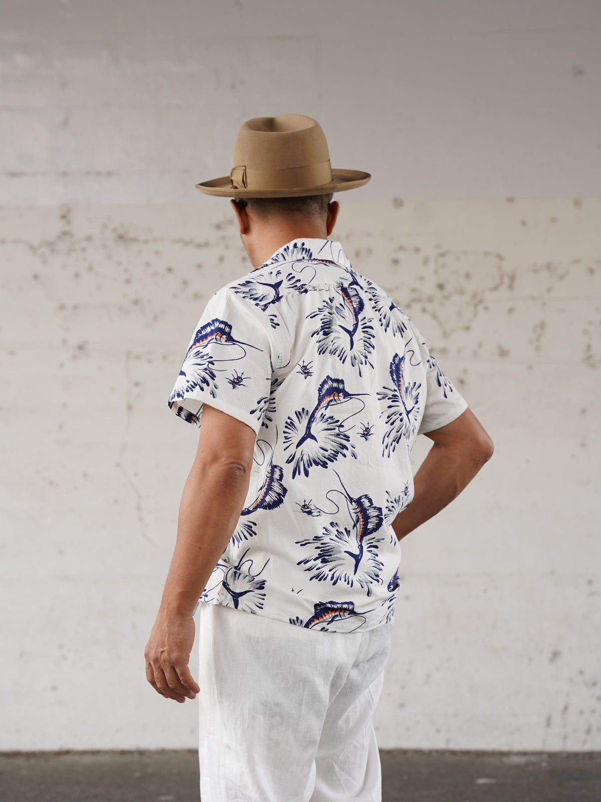 #270112 1950s Seersucker Short Sleeve Shirt - Marlin