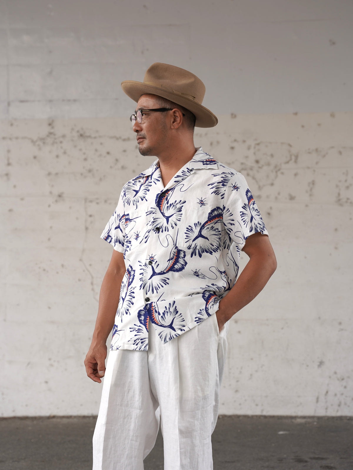#270112 1950s Seersucker Short Sleeve Shirt - Marlin