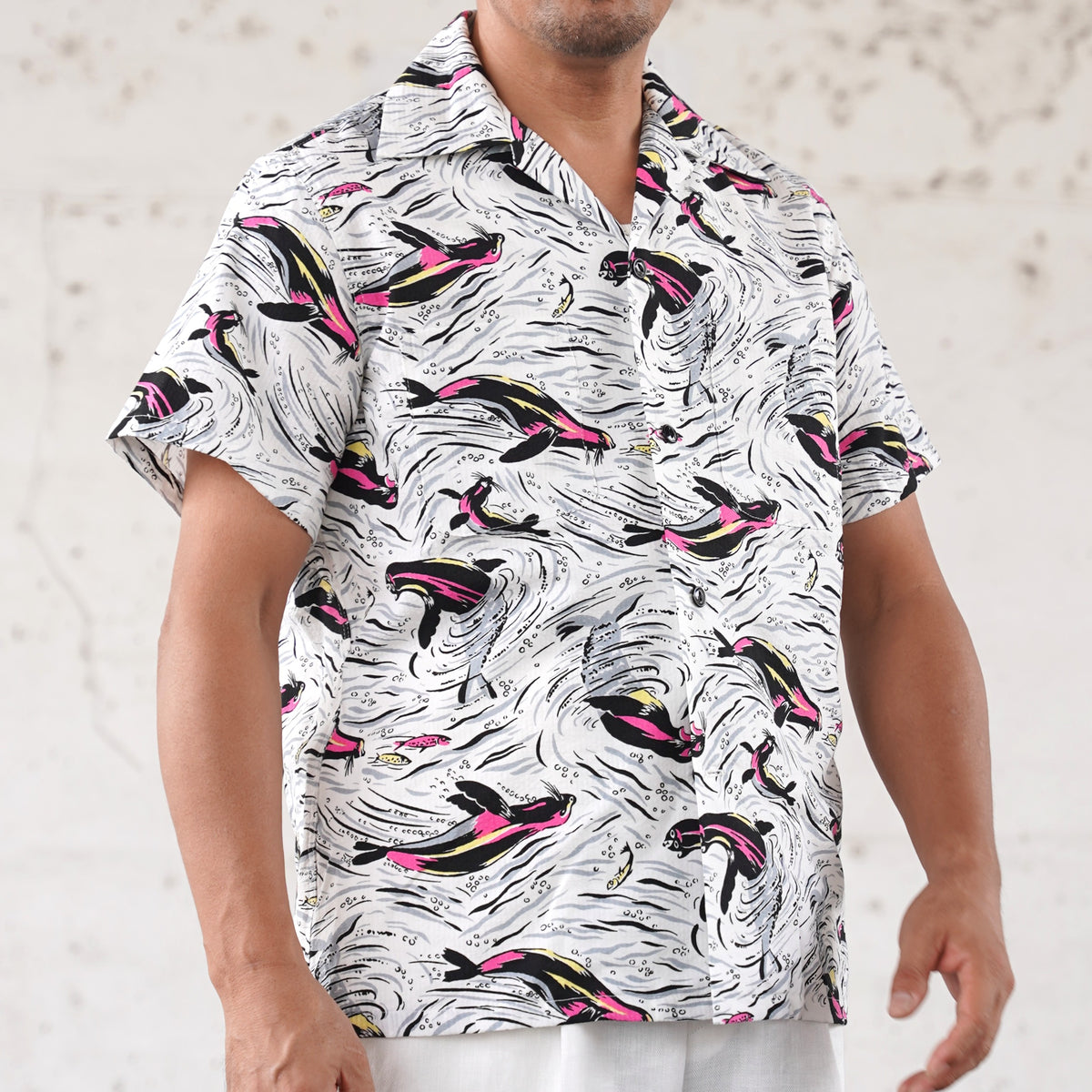#270113 1950s Seersucker Short Sleeve Shirt - Seal