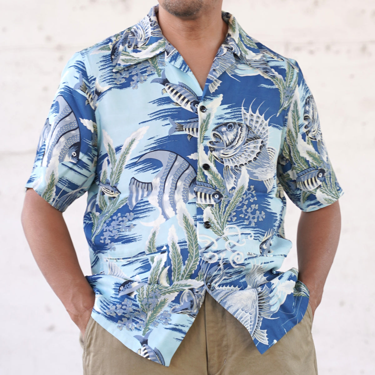 #270117 1940s Underwater Print Rayon S/S Shirt