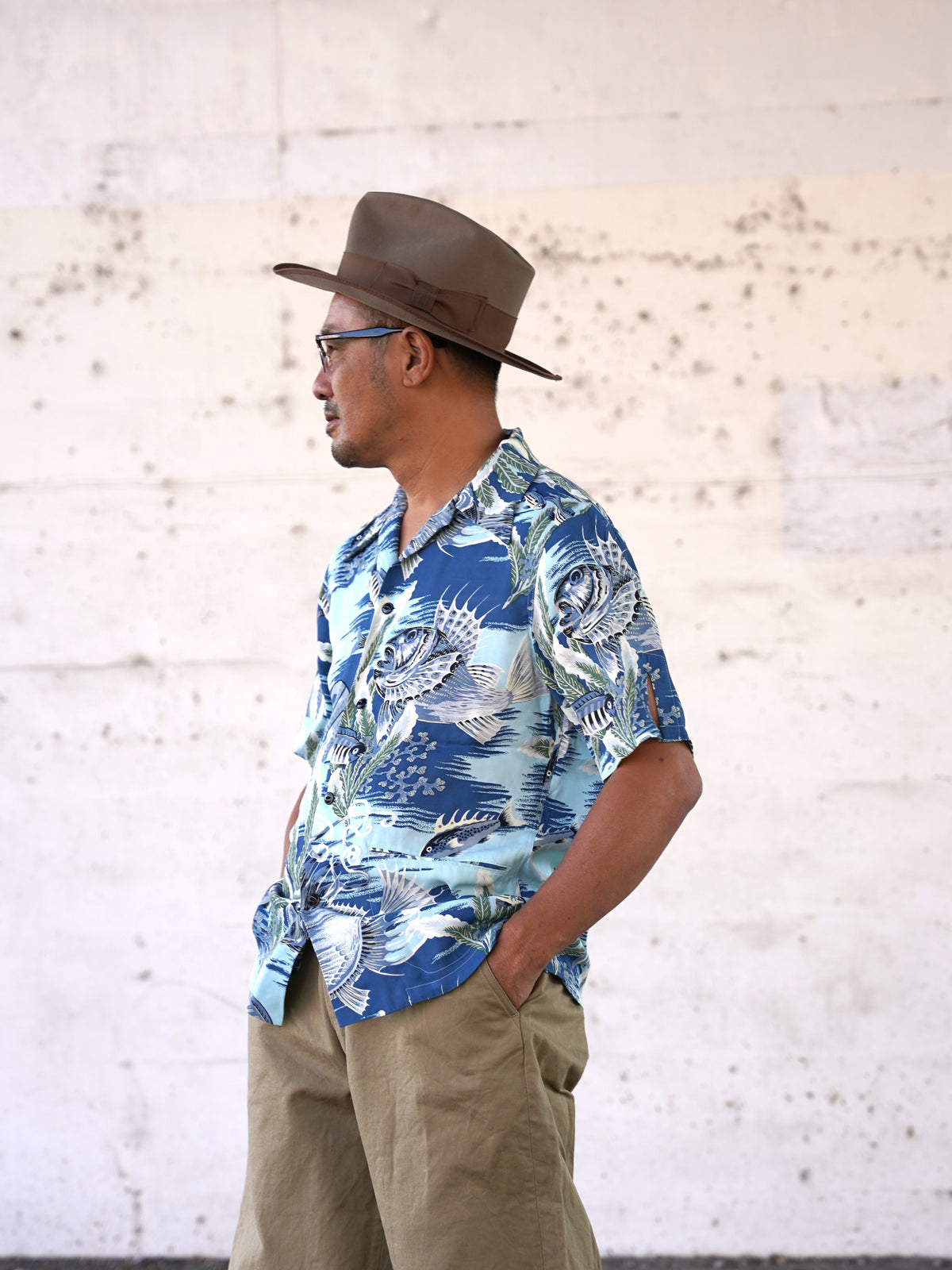 #270117 1940s Underwater Print Rayon S/S Shirt