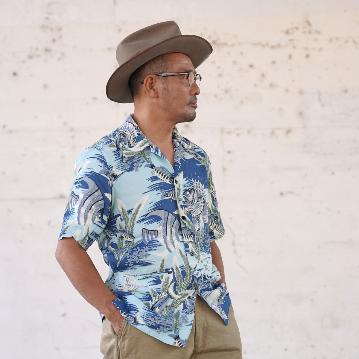 #270117 1940s Underwater Print Rayon S/S Shirt