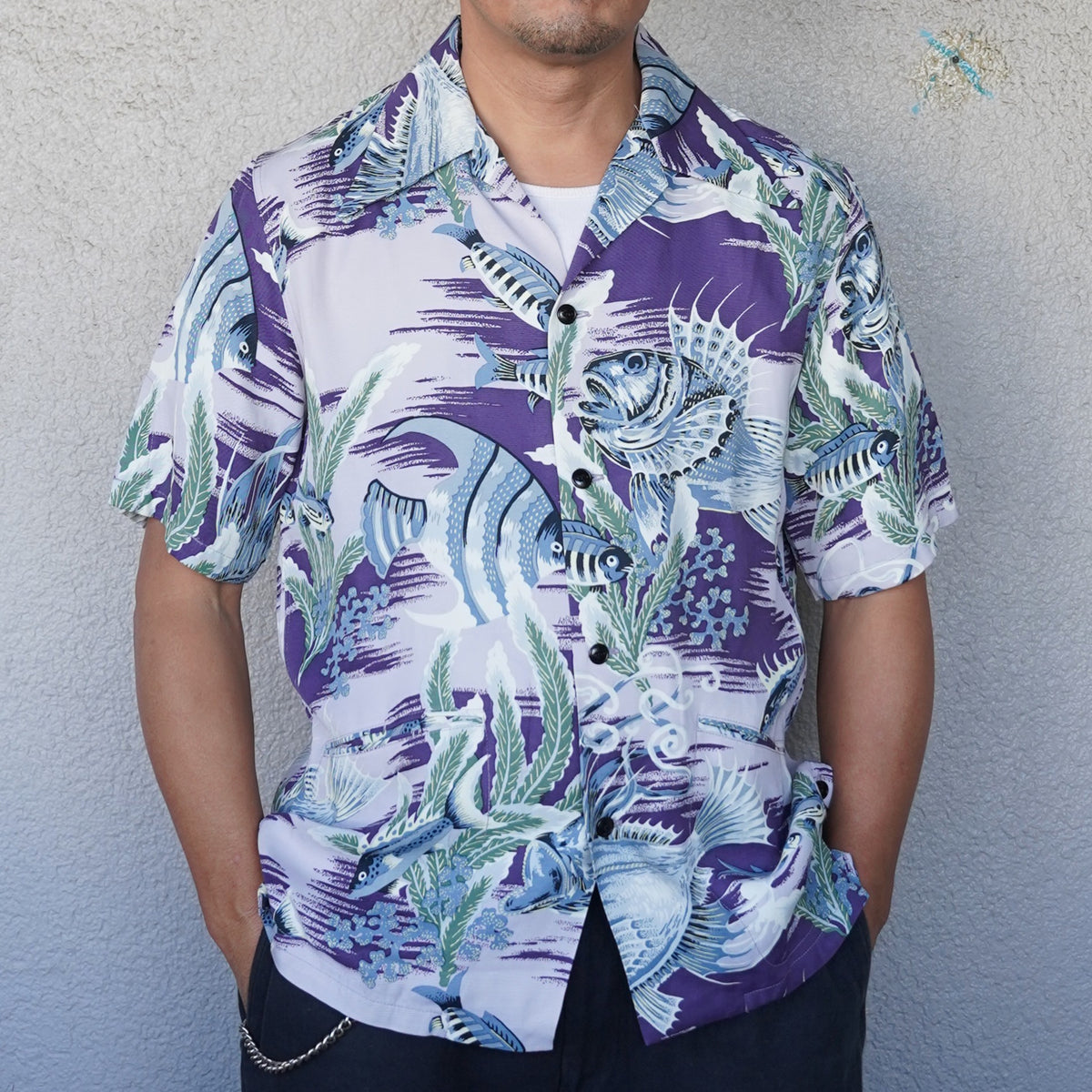 [Order] #270117 1940s Underwater Print Rayon S/S Shirt