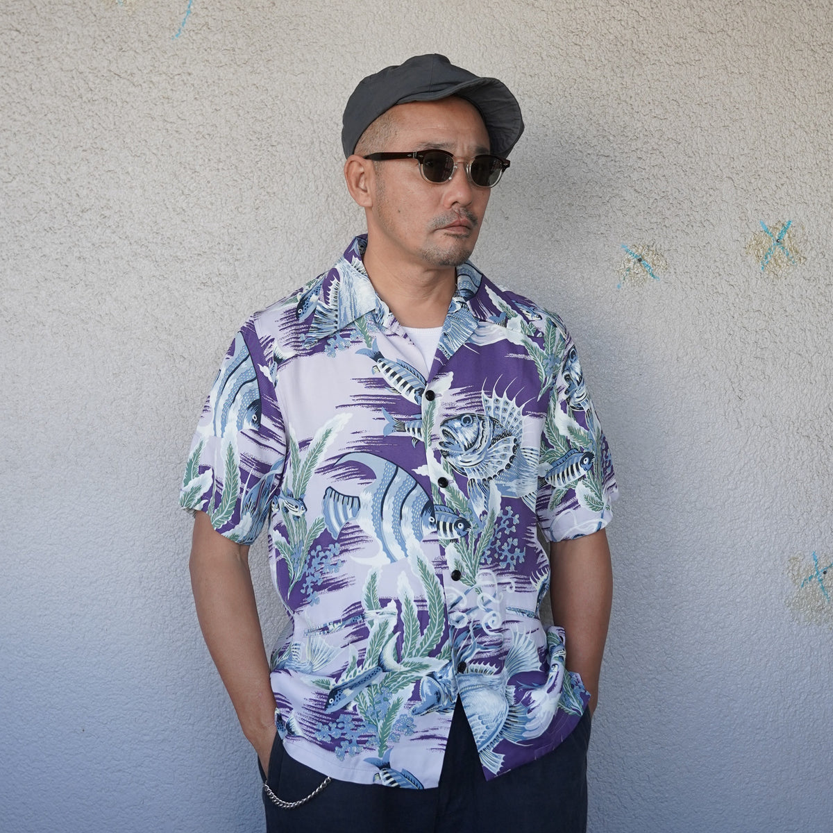 #270117 1940s Underwater Print Rayon S/S Shirt