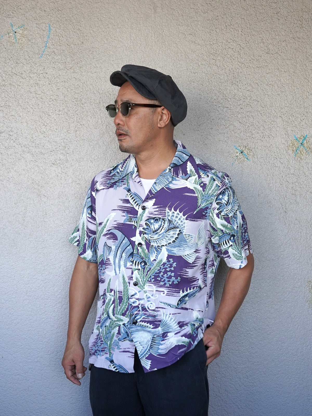 #270117 1940s Underwater Print Rayon S/S Shirt