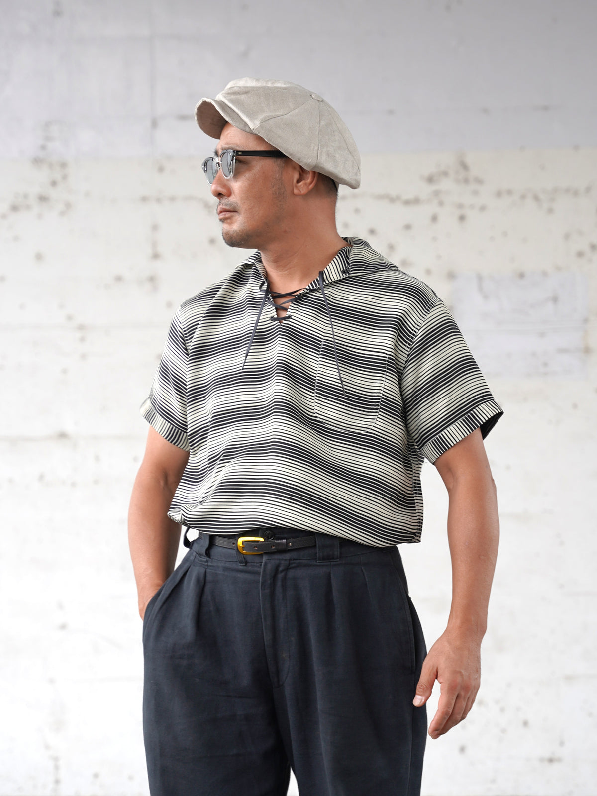 #270122 1950s Lace-Up Border Pullover Shirt