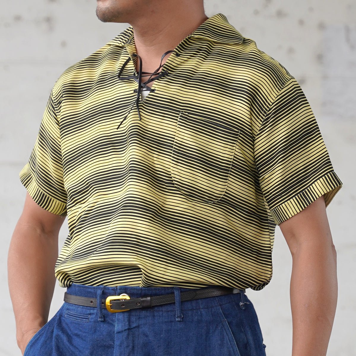 #270122 1950s Lace-Up Border Pullover Shirt