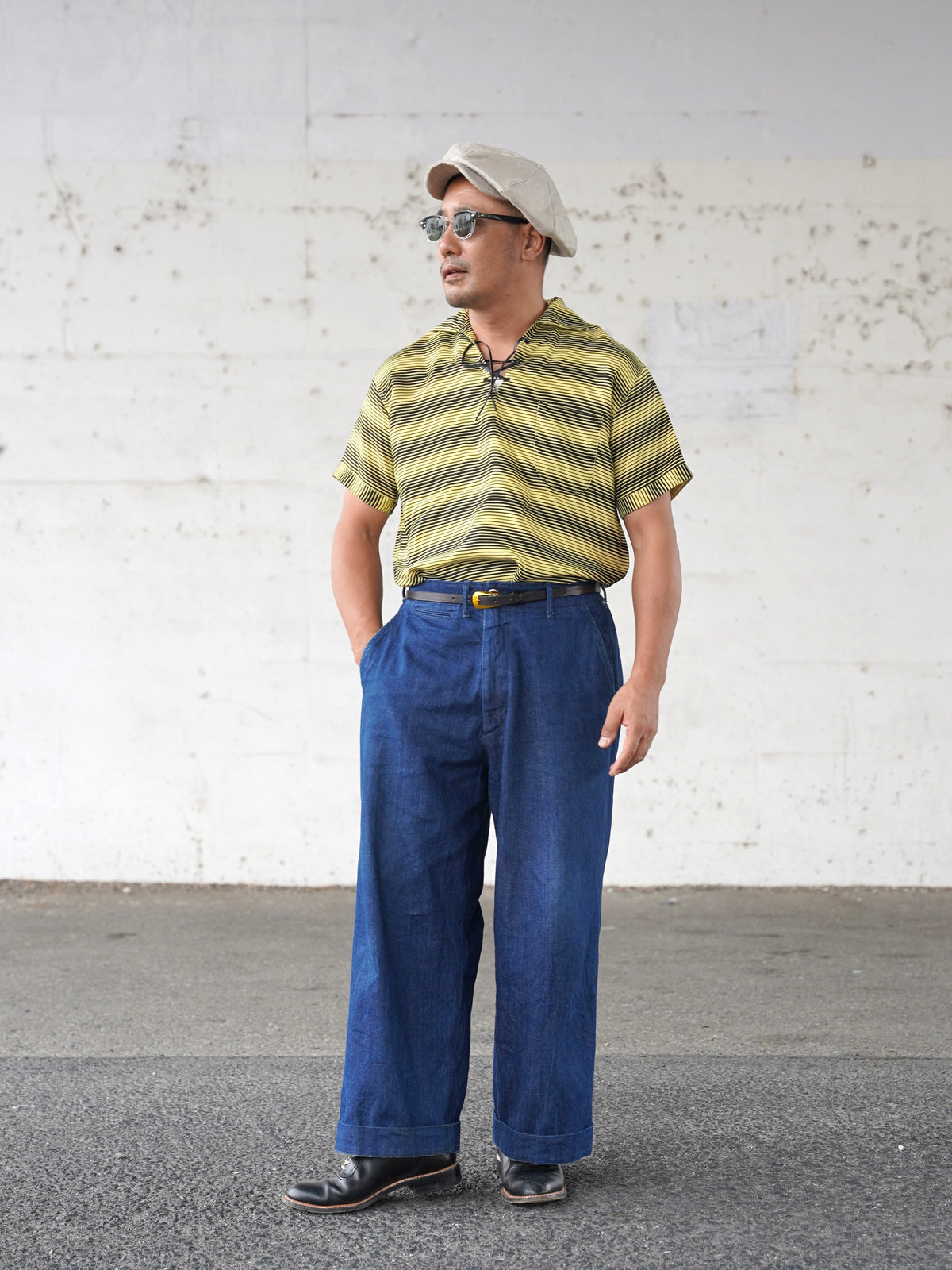 #270122 1950s Lace-Up Border Pullover Shirt