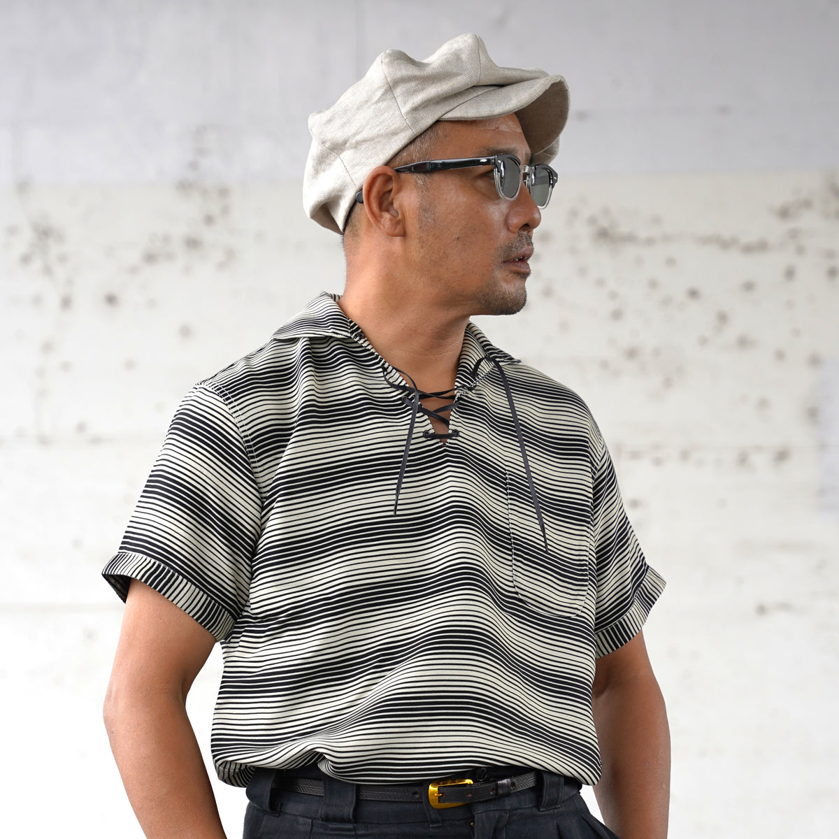 #270122 1950s Lace-Up Border Pullover Shirt
