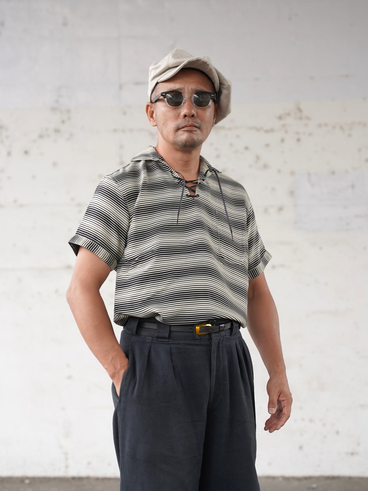 #270122 1950s Lace-Up Border Pullover Shirt