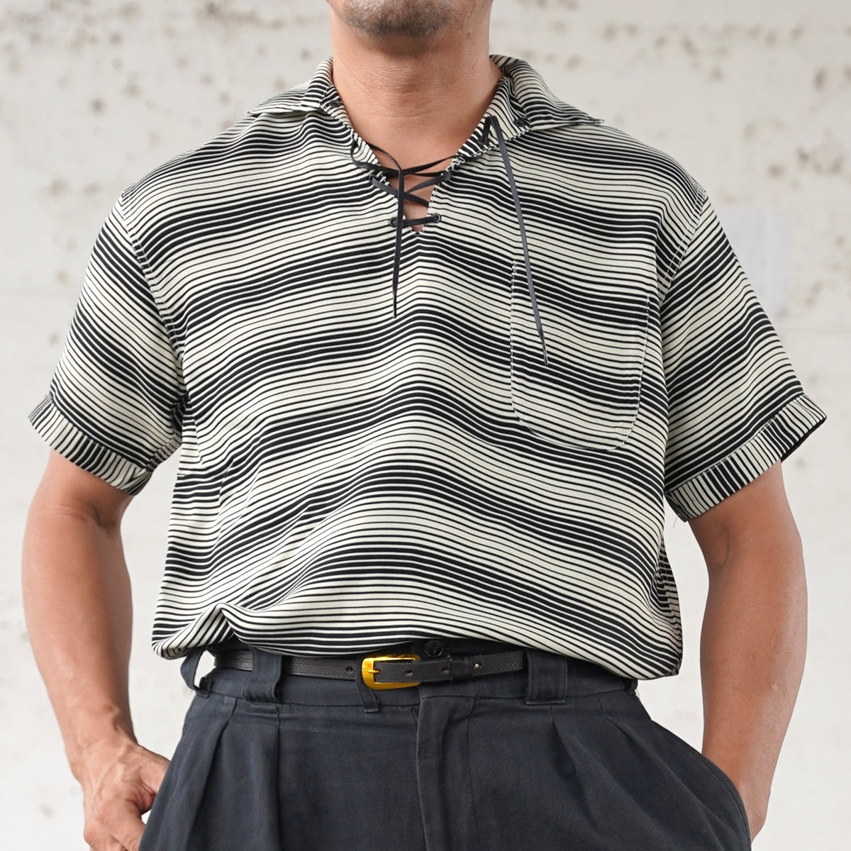 #270122 1950s Lace-Up Border Pullover Shirt