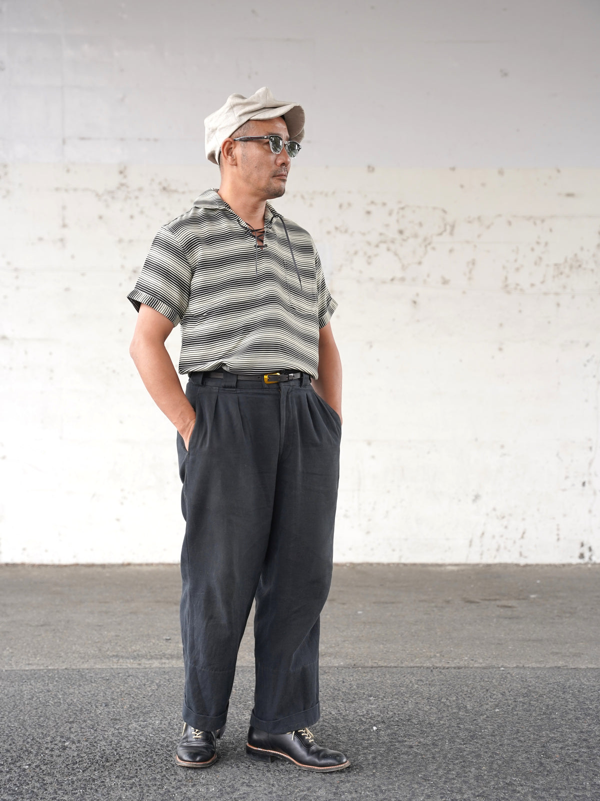 #270122 1950s Lace-Up Border Pullover Shirt