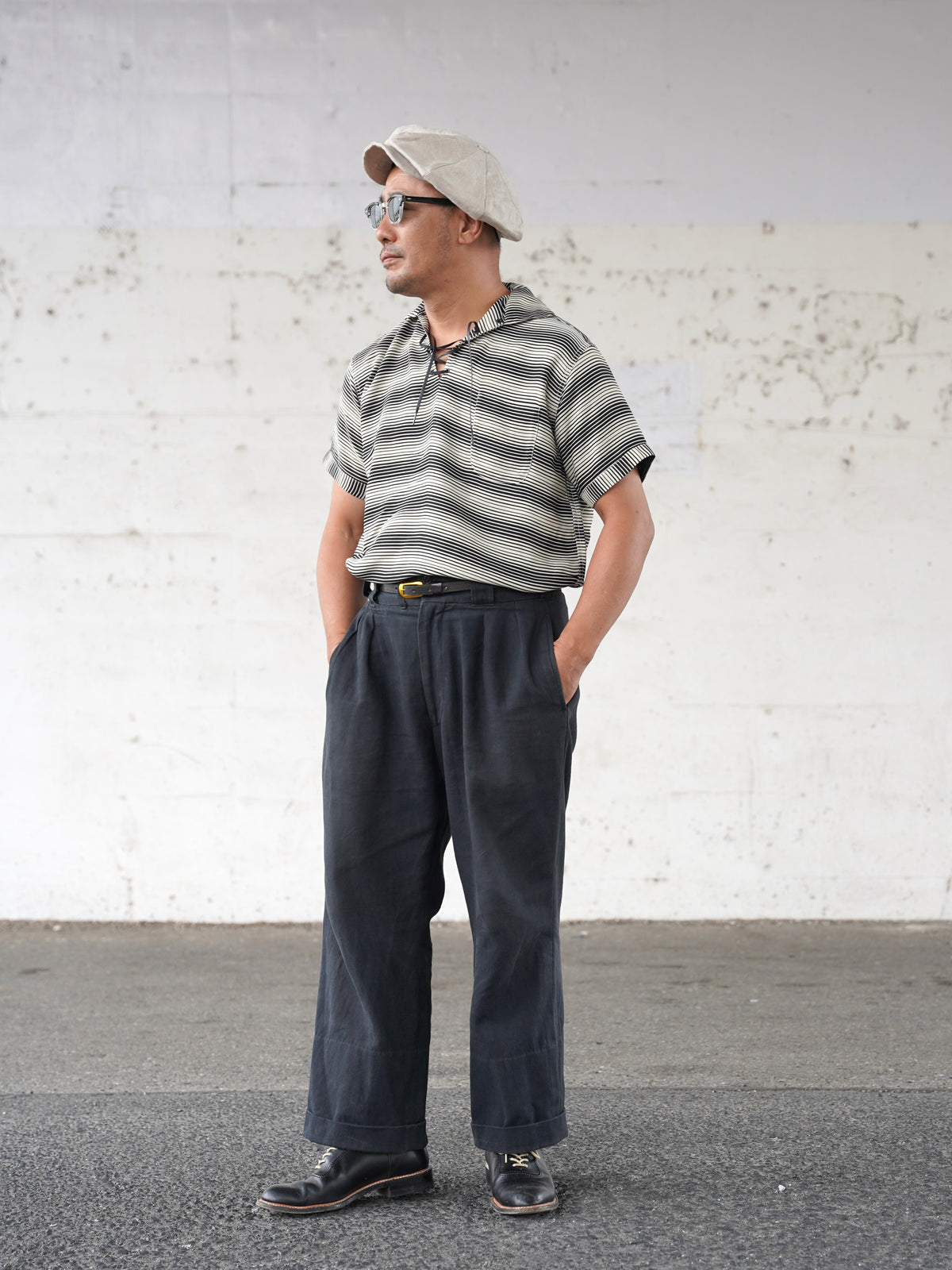 #270122 1950s Lace-Up Border Pullover Shirt