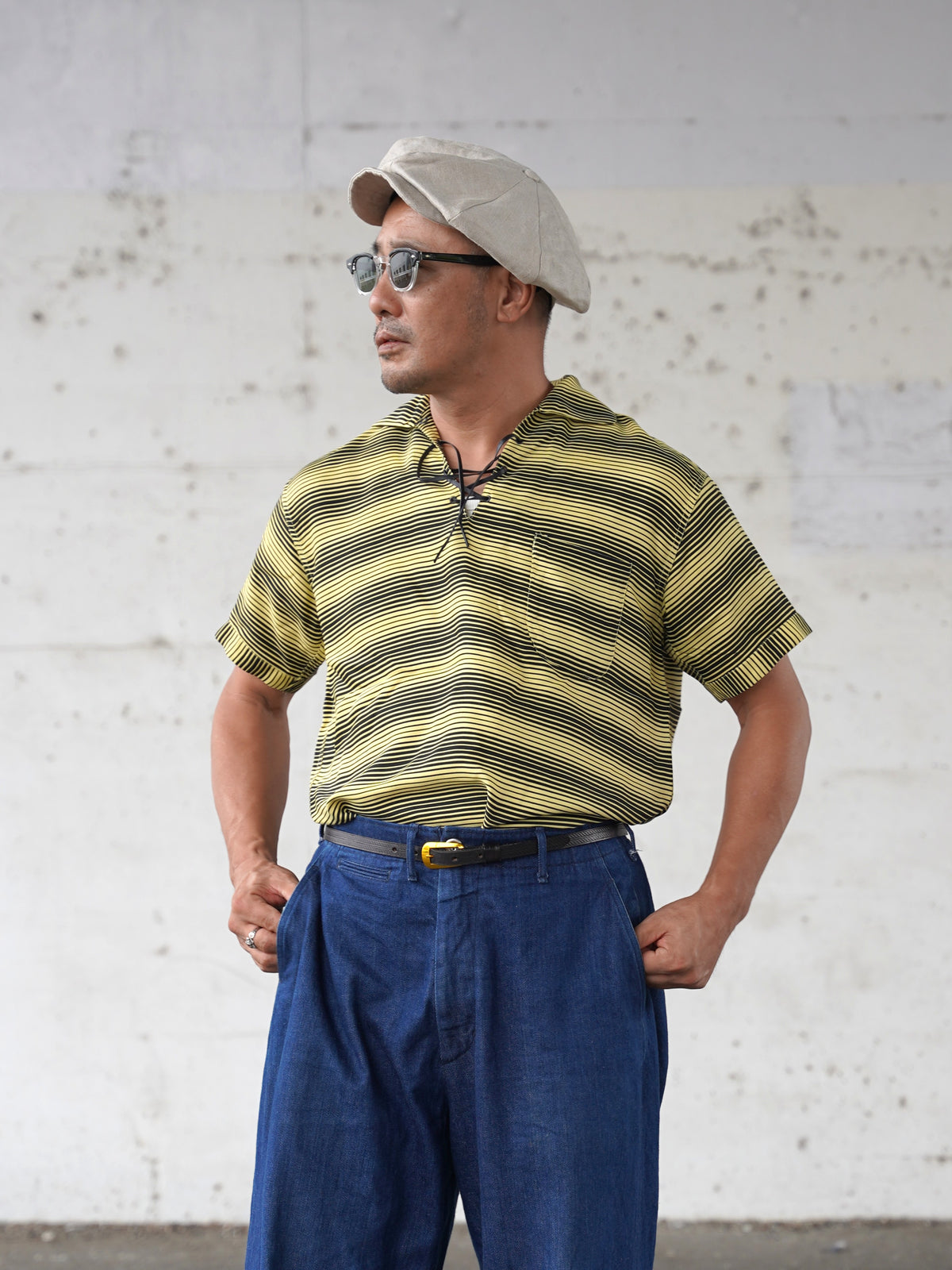 #270122 1950s Lace-Up Border Pullover Shirt