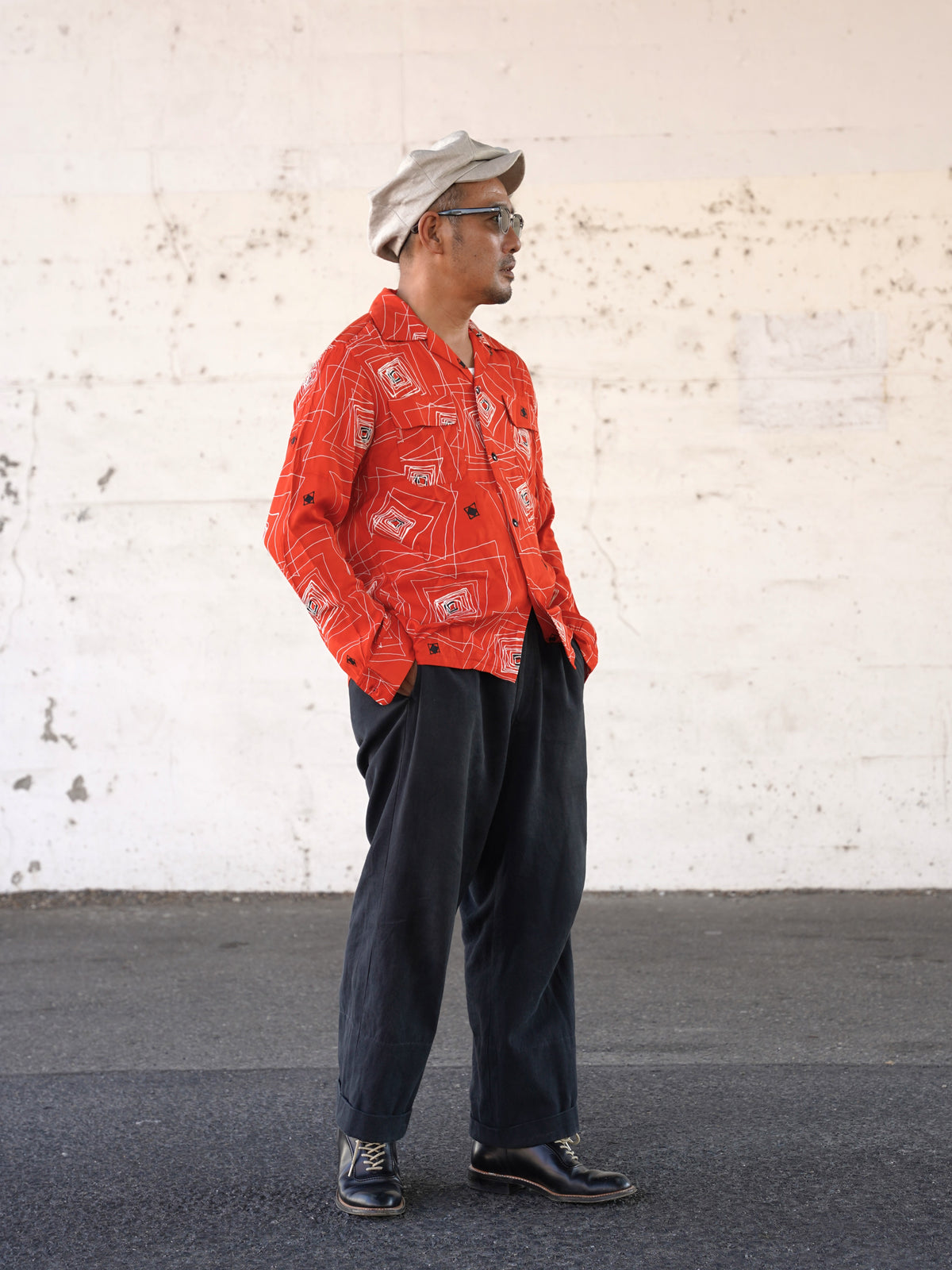 #270125 1950s Rayon L/S Shirt - Atomic Square
