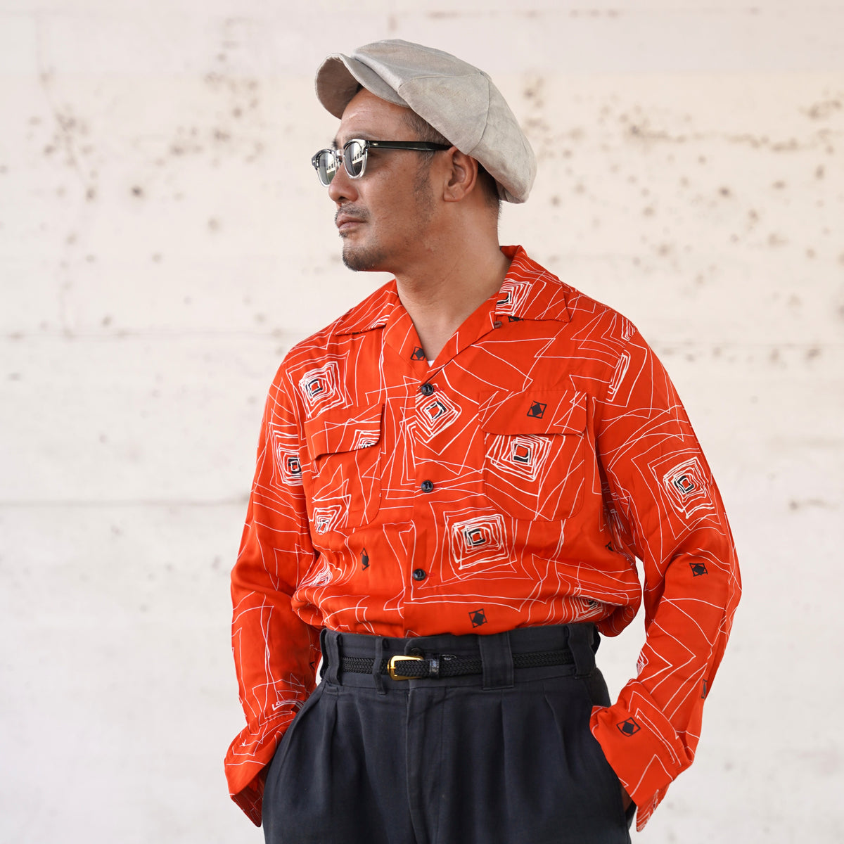 #270125 1950s Rayon L/S Shirt - Atomic Square