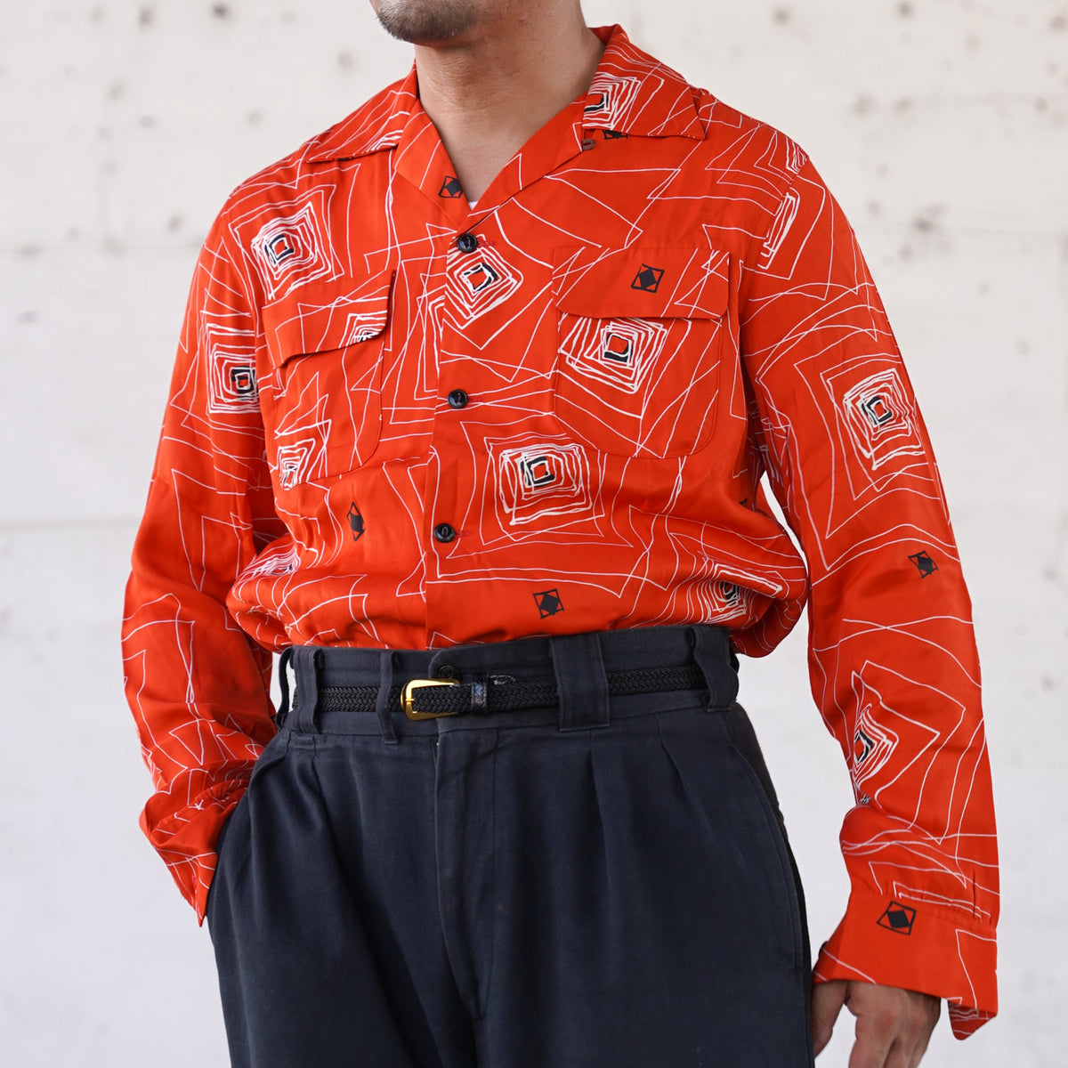 #270125 1950s Rayon L/S Shirt - Atomic Square