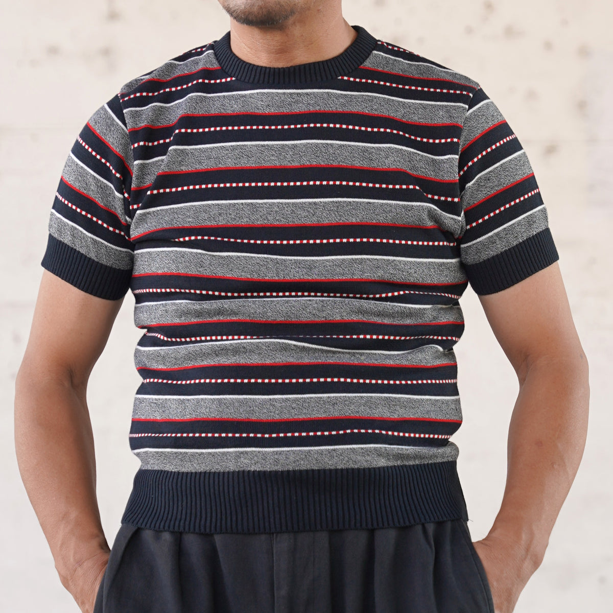 #270203 1950s Multi Border Summer Knit