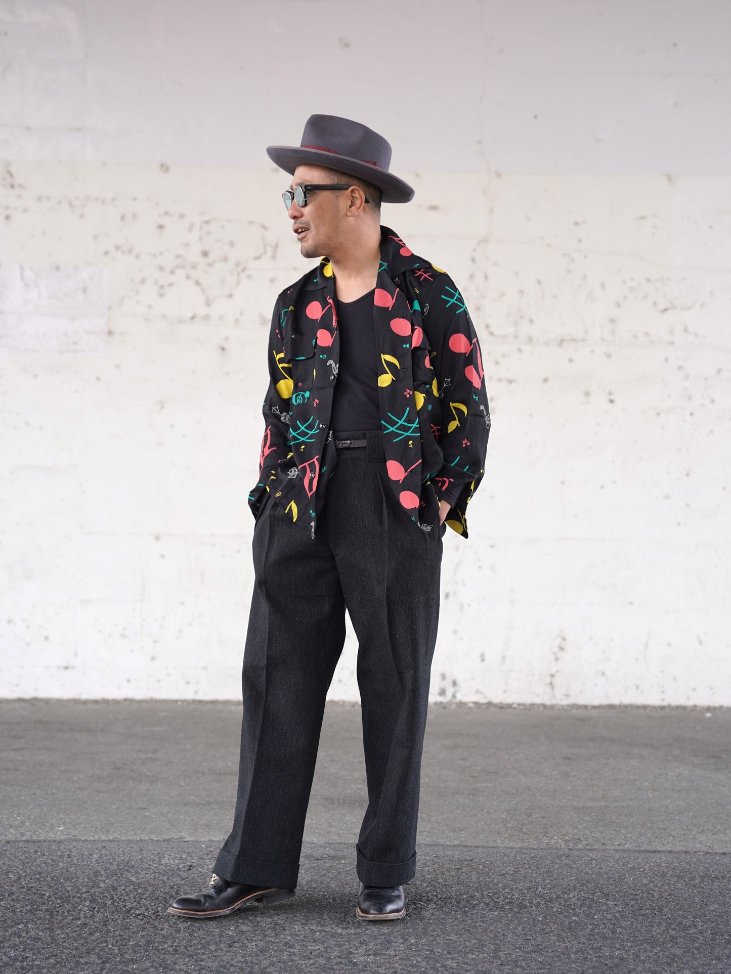 #260133 1950s L/S Shirt - Musical notes