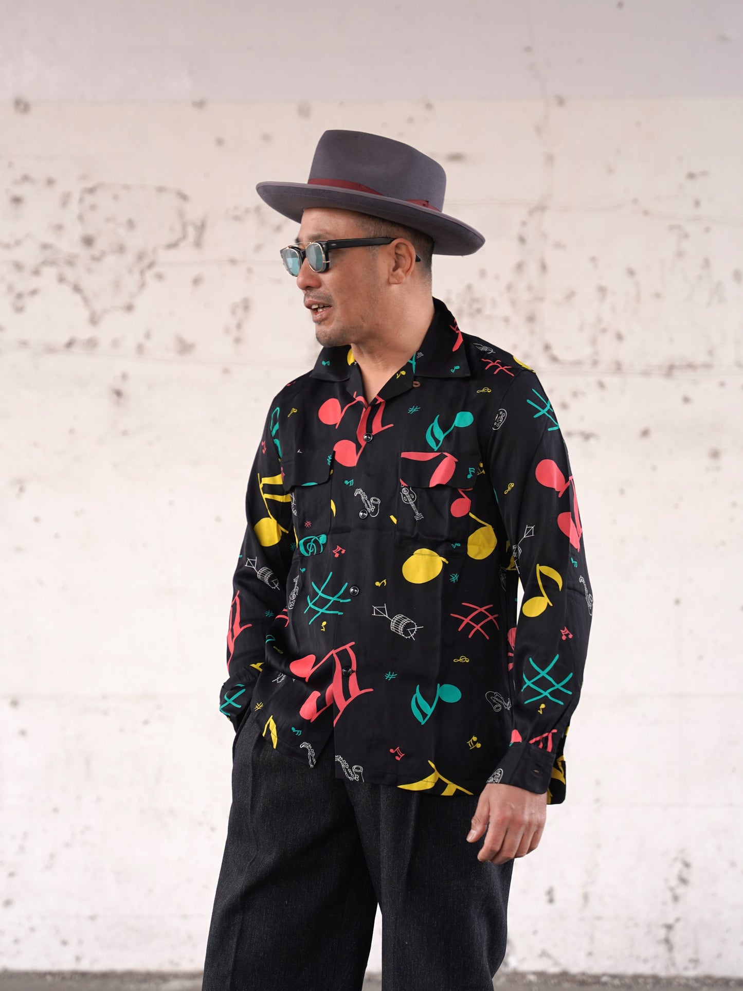 #260133 1950s L/S Shirt - Musical notes