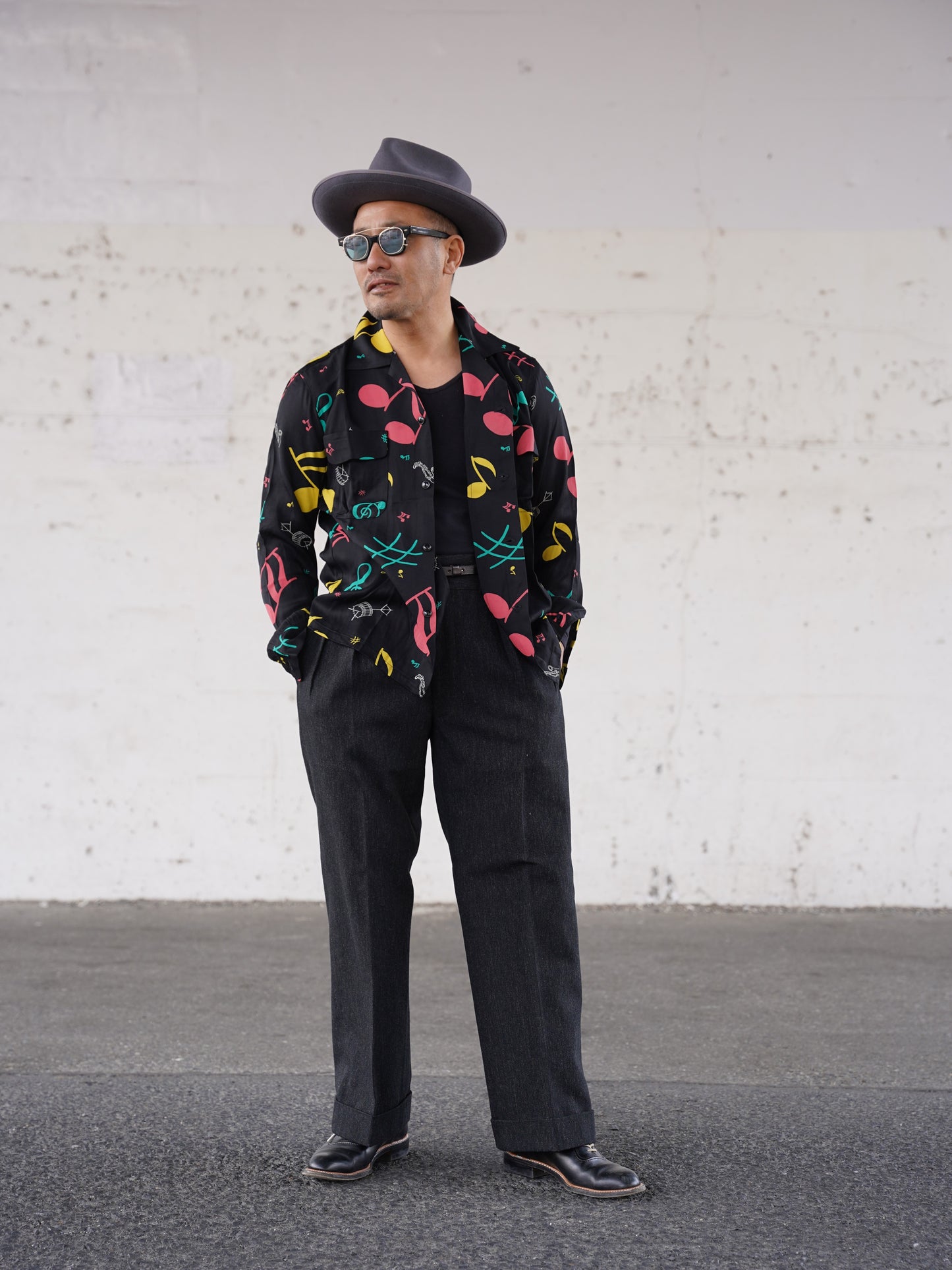 #260133 1950s L/S Shirt - Musical notes