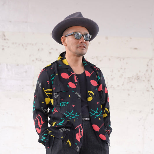 #260133 1950s L/S Shirt - Musical notes