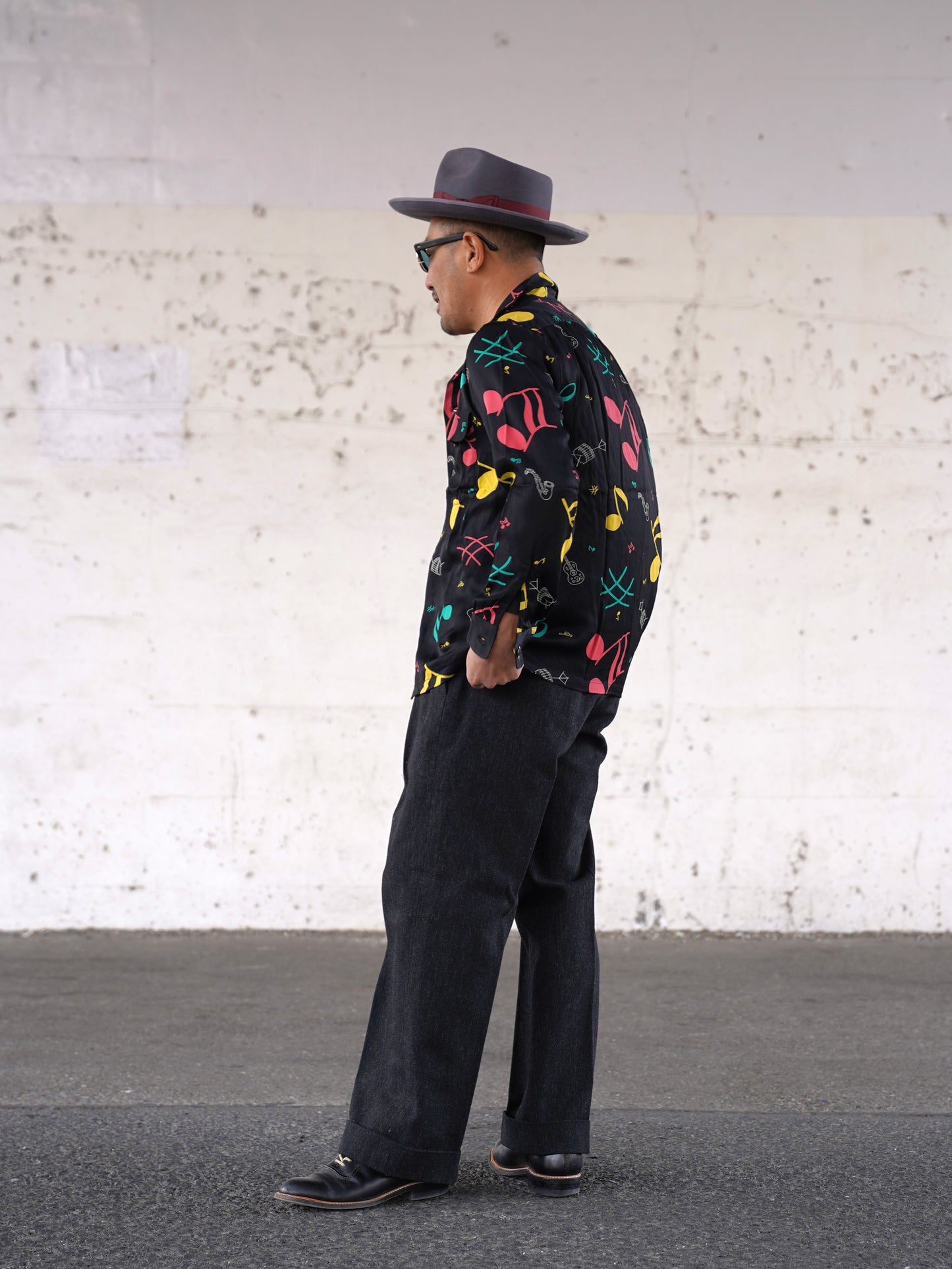 #260133 1950s L/S Shirt - Musical notes